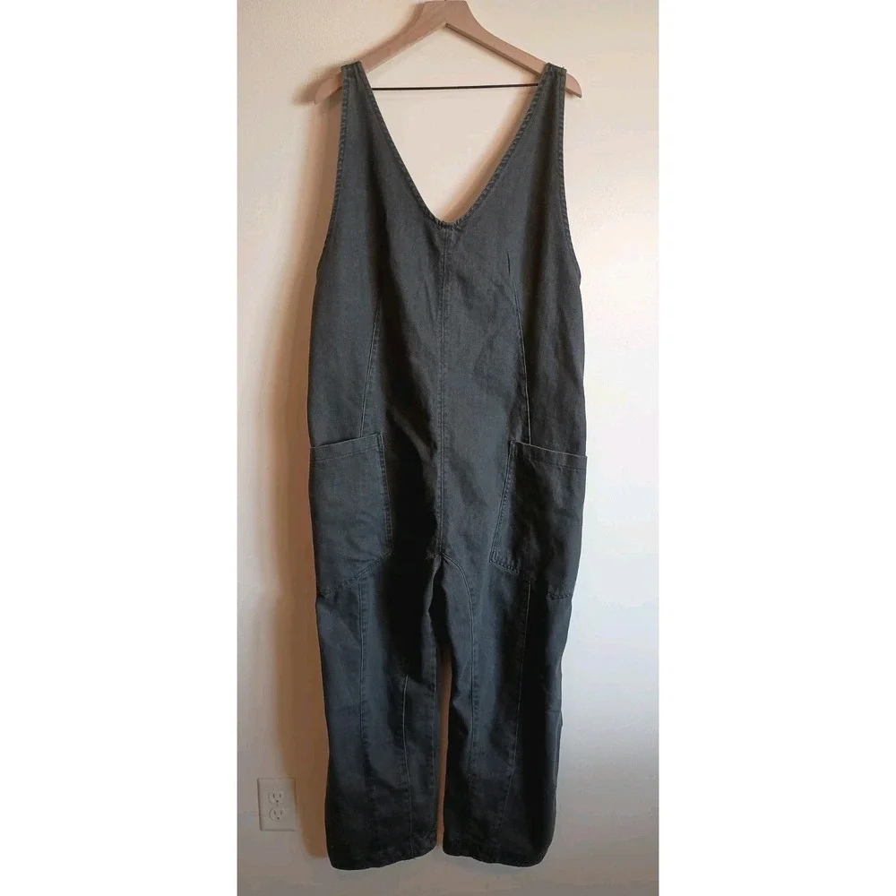 NWT Free People We The Free High Roller Overalls Mineral Black XXL Cotton